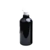 Leere Verpackung, schwarze Kunststoffflasche, runde Schulter, PET, schwarz, weiß, transparenter Schraubdeckel, tragbar, nachfüllbar, Kosmetikverpackungsbehälter, 500 ml