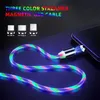 3ft 2A Magnetische Telefonkabel 3-in-1-Schnellladegerät LED-Fließlichtkabel Typ C Ladeleitung Streamer Schnellladekabel für Samsung Huawei