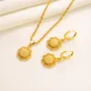 Ethiopian Fine Solid Gold Pendant Earring Necklace Jewelry Set African Wedding Round Eritrean Arabic Gifts