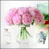 Decorative Flowers Wreaths Festive Party Supplies Home Garden Artificial Flowers Bunches 30Cm 5 Heads Champagne Hand-Thorn Peony Weddi