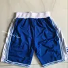 2022 Męska drużyna koszykówki zszywane spodnie z elastyczną talią w rozmiarze S- 2xl moda styl vintage niebieskie listy drużynowe szorty hurtowe