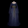 Casual Dresses Women Evening Formal Maxi Dress For Medieval Retro Gothic Gown Long Sleeve Lace Up Cosplay Purple ToeCasual