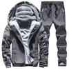 남자 Tracksuits Tracksuit 겨울 두 조각 세트 양털 두꺼운 후드 지퍼 자켓 바지 따뜻한 2 PCS 스포츠 슈트 Sportswears M-4XL 캐주얼