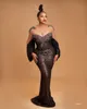 2022 Plus Size Arabic Aso Ebi Black Mermaid Sparkly Prom Dresses Beaded Sheer Neck Sexy Evening Formal Party Second Reception Bridesmaid Gowns Dress