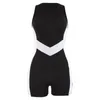 Women's Jumpsuits & Rompers V Neck Sleeveless Black And White Splicing Bodysuit Women High Waist Short Pants Physical Exercise Tight Playsui