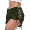 Short féminin Summer Tassel Denim fête Rave Femmes Sexy Club Skinny Lace Up Mid Waist Hole Rivet Button Black Short Jeans