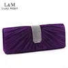 Sacs de soirée Femmes Satin Strass Soirée Pochette Dames Jour Embrayages Portefeuilles Chaîne Sacs À Main De Mariée De Noce Bolsas Violet Xa311h 220325