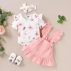 Clothing Sets 0-24M Born Toddler Baby Girl Clothes Ruffle Wine Red Top Romper Floral Print Strap Skirt Dress Outfit SetClothing
