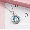 Naszyjniki wiszące 2022 Biżuteria mody Elegancka prosta łańcuch kołnierzyków Krótki prezent druhny kryształowy niebieski naszyjnik z cyrkonem dla kobiet