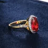 Cluster Ringe Gols Big Oval Stone für Frauen Klaue Inlay Rose Red Ruby Zirkon runden Ring Luxus Fashion Ladies Party Schmuck Schmuck