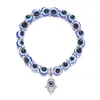 Mehrfarbige rosa blaue böse Augen Perlen Hamsa Hand Charm Armbänder wünschen elastische Seilkette Harz Perlenarmband für Frauen Schmuck Geschenk