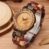 Montres-bracelets multicolore bambou bracelet montre dame femme quartz analogique montre-bracelet cerf wapiti cadran horloge femme bracelet en bois cadeaux R