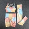Yoga Outfit Women Tie Tie Dye Sportswear مجموعة تمرين طماق دفع بانت الصالة الرياضية شورتات سلسة للياقة البدنية الرياضة بدلة.