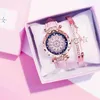 Dames starry sky watch luxe roségouden diamant horloge ladi casual lederen band kwarts polswatch vrouwelijke klok zegarek damskip8pj