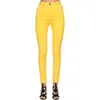 High Street EST Fashion Styliste Designer Jeans Femmes Top Couture Contraste Denim Crayon Pantalon Jaune 210521