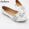 Sorbern Flat Crystal Dress Skor För Bröllop Rhinestones Lace Appliques 3cm 5cm 8cm Olika Höjd