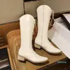 Сапоги зимние женщины Средние теленки 2022 Элегантная обувь Западная ковбойская мода заостренная черная бежевая длинные ботинки