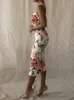 アジアフローラルミディドレス女性セクシーなスパゲッティストラップバックレスボディーコンパーティードレス夏のスリムフィットプリントロングドレス220507