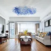 Chinese Hotel Modern Ceiling Light Decor Chandeliers in Blue Color LED Lights Crystal Large Chandelier