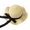 Girls Summer Cap Black Ribbon Decorate Wavy Straw Hat For Children Panama Kids Sun Baby Beach s 220630