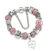 Charm Bracelets SeiaIn Silber Farbe glänzende rosa Fußspuren Perlen für Frauen Mädchen Original Mode Diy Schmuck Geschenke Whole1225095