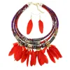 Boucles d'oreilles collier ensemble de bijoux africains pendentif plume multi-couches bavoir tribal déclaration boucle d'oreille pour femmesboucles d'oreilles