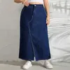 Navy Blue Denim Long Skirt Woman Plus Size Autumn Korean Style 4XL 5XL Fashion Office Ladies Streetwear Straight Women Skirts 220611