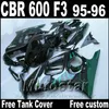 Gratis tank Motorcykeldelar till Honda Fairings CBR600 F3 1995 1996 Gröna flammor i svart CBR 600 F3 95 96 Fairing Kit