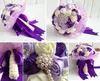 Hot 2015 Bukiet ślubny Fioletowy Rose Kwiaty z koronki dekoracji mieszane z perłami i diamentowym jedwabnym kryształem 30 * 29 bukiet ślubny