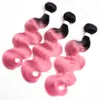 Ombre Rose Bundles de Cheveux Humains Vague de Corps Malaisienne Vierge Remy Cheveux Trame 3 Pcs/Lot Deux Tons Rose Vague de Corps Cheveux Bundles