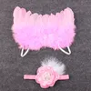 1Set New Feathered Angel Wings + metallic ribbon Headband diamante rose Flower Set Perfect Babies little fairytale costume Photo Prop YM6116