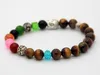 Whosale Ny Design Beaded Mäns Silver Buddha Armband med Naturlig Tiger Eye Stone Pärlor Yoga Armband