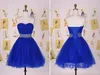 Royal Blue Sweetheart Bez Rękawów Prom Evening Suknie Tulle Koktajl Girls Party Sukienki Krótka Sukienka Lace-Up Z Cekinami Kryształami Talia