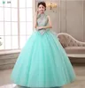 Mint GreenCoral Ball Gown Tulle Crystal BlingBling Quinceanera Dresses 2019 High Neck Customized Floor Length Bridal Masquer Outf38074925