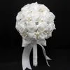 Flowers 2016 Bridal Wedding Bouquet Rose Flower Bridal Handmade Wedding Bouquet Brooch Crystal Silk Pearls Decorate Silk Artificial Weddin