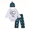 Newborn Baby Clothing Set Heart Shape Arrow Little Brother Romper+Geometry Pants+Hat 3Pcs Sets Fashion Letter Girl Boy Clothes Outfits