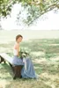 Vintage İki Ton Gelinlik Modelleri Bahçe Plaj Düğün Hizmetçi Onur Kat Uzunluk Uzun Örgün Abiye Kepçe Boyun Kolsuz Tül İki Adet