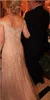 Vestidos控えめな長袖のイブニングドレス2015アップリケビーズスイープトレイン背中の有名人のドレスの正式なプロムパーティーガウンプラスサイズ