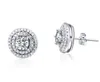 925 Sterling Silver Stud Brincos Moda Jóias Duplo Círculo Cheio de Cristal De Zircônia Brinco Estilo Elegante para As Mulheres Meninas