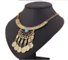 Bohemian Retro Tribal Crystal Crescent Bead Flower Coin Fringe Bavaglino Collana Orecchini Set Set di gioielli zingari turchi