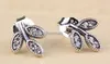 925 Sterling Silver Sparking Leaves Stud Örhängen med Clear Cubic Zirconia Passar European Pandora Style Charms Smycken