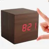 Wood Style Zegar Zegary Drewno Cube LED Alarm Control Cyfrowy Biurko Zegar Drewniany Styl Pokój Data Temperatura Alarm Funkcja Home Decor