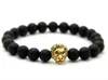 2015 Nya Design Mens Armband Partihandel 8mm Matt Agate Stone Pärlor Antik guld, Silver och Rose Gold Lion Head Armband