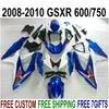 High quality ABS fairing kit for SUZUKI GSXR750 GSXR600 2008-2010 K8 K9 white black blue fairings set GSXR600/750 08 09 10 FA36