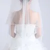 Einfacher preiswerter weißer Elfenbein-Tulle-Hochzeits-Schleier-Satinrand zwei Schichthochzeit Kopfschmuck-Haarzusatz-Brautschleier geben Verschiffen frei