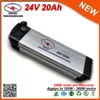 Oplaadbare 24V Li ION-batterij 20Ah Ebike zilveren vis type lithiumbatterij voor 360W elektrische fiets fiets in 15A BMS