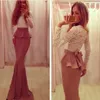 Sexy Two Piece Casual Dresses Mermaid Style Long Sleeves Lace Bodice Long Women Dress Maxi Dresses Sweep Train Crew Neckline