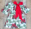 Baby Girls Christmas Dresses for Girls Boutique Baby Clothing Tree Car Printed Flower Girl Dress Ruffle Sleeve Kids Dress Baby Girls Clothes