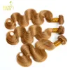 Honung blondin hår väv buntar klass 8a peruansk jungfru hår kroppsvåg vågig färg 27 # 100% peruansk remy mänskliga hårförlängningar tangle gratis
