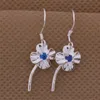 Fashion (Jewelry Manufacturer) 40 pcs a lot with Dangle Blue Crystal Clover earrings 925 sterling silver jewelry factory price Fashion